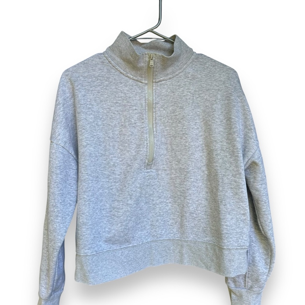 Fabletics Gray Quarter Zip Cropped Sweatshirt M - image 1